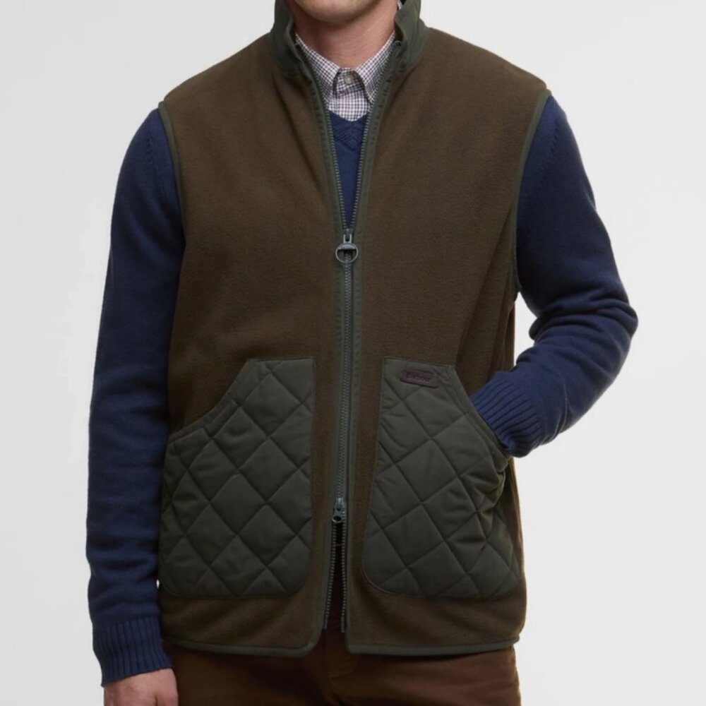 Olive ~ BARBOUR Lowich Fleece Gilet / Vest MSRP$215 British Heritage